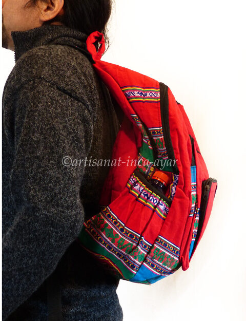 Grand sac à dos en tissu péruvien rouge