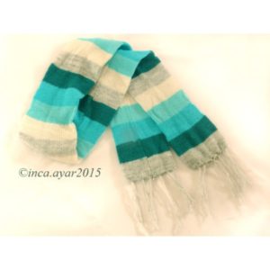 Echarpe en laine d'alpaga rayée bleu et blanc