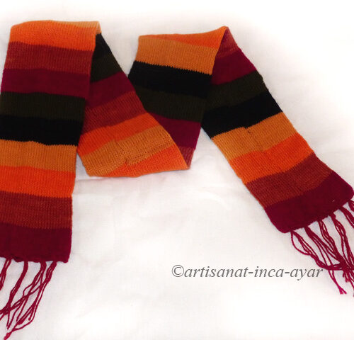 Echarpe en laine d'alpaga rayée rouge, orange