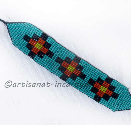 Bracelet en perles de rocaille turquoise motifs chakanas