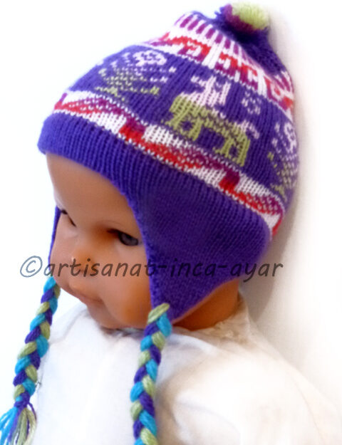 Bonnet à oreilles pour bébé en laine d'alpaga