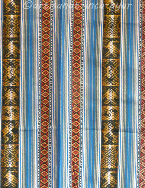 Tissu péruvien tissage serré bleu et marron