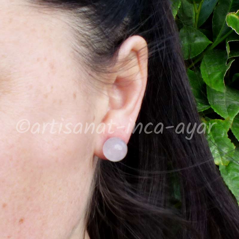 Boucles d'oreilles boules en pierres de quartz rose