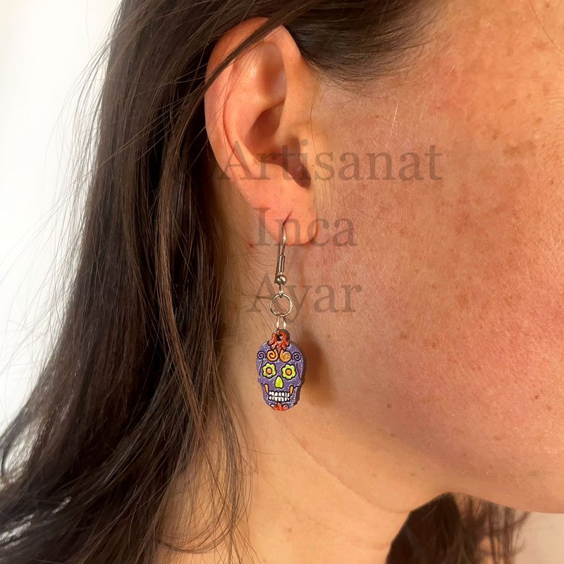 Boucles d'oreilles "calaveras" mexicaines violet