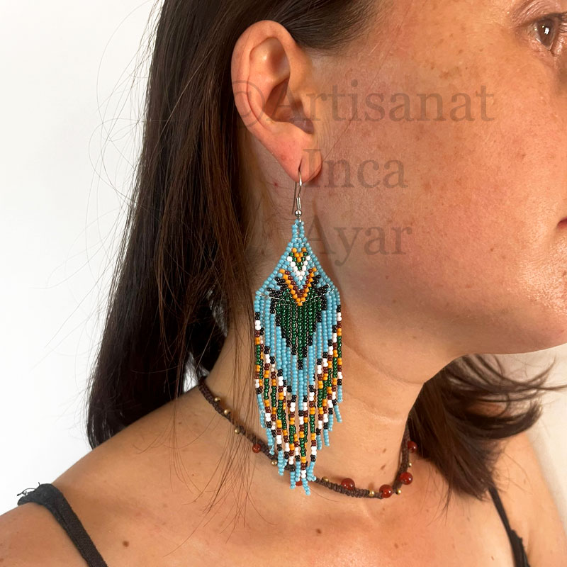 Grandes boucles d'oreilles en perles de rocaille bleu et verte