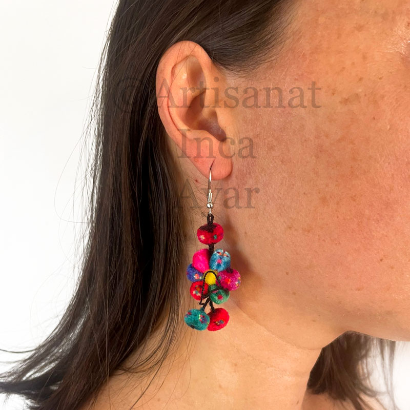 Boucles d'oreilles pompons multicolores