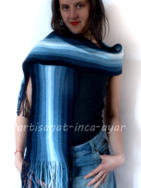 Echarpe adulte stretch en laine d'alpaga bleu