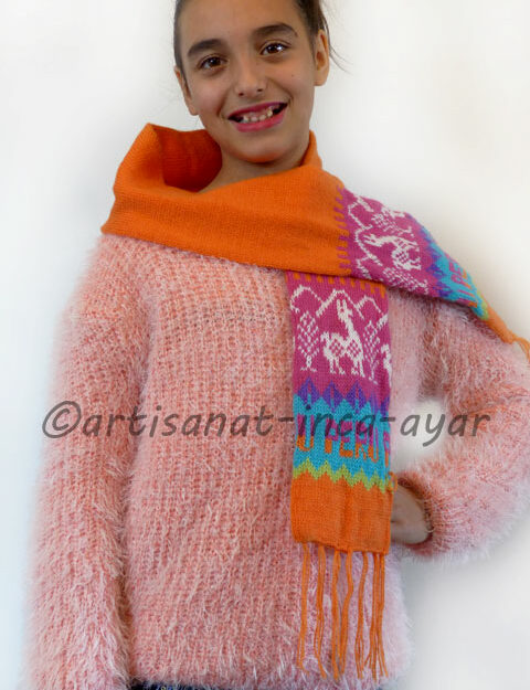 Echarpe enfant en laine d'alpaga orange et rose fuschia