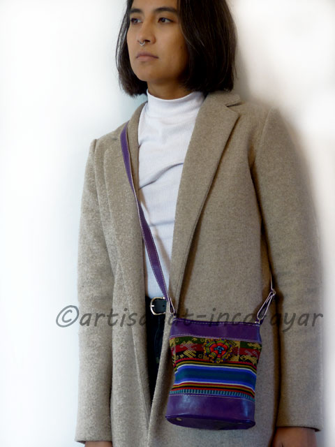 Petit sac à main en simili cuir et tissu péruvien