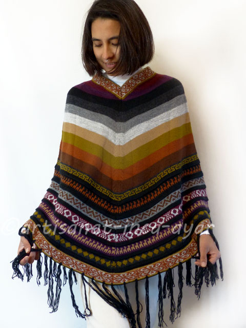 Poncho femme raye en laine d'alpaga - coloris au choix