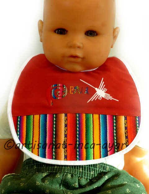 Bavoir pour bébé rouge et tissu péruvien multicolore