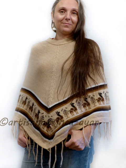 Poncho femme en laine d'alpaga beige