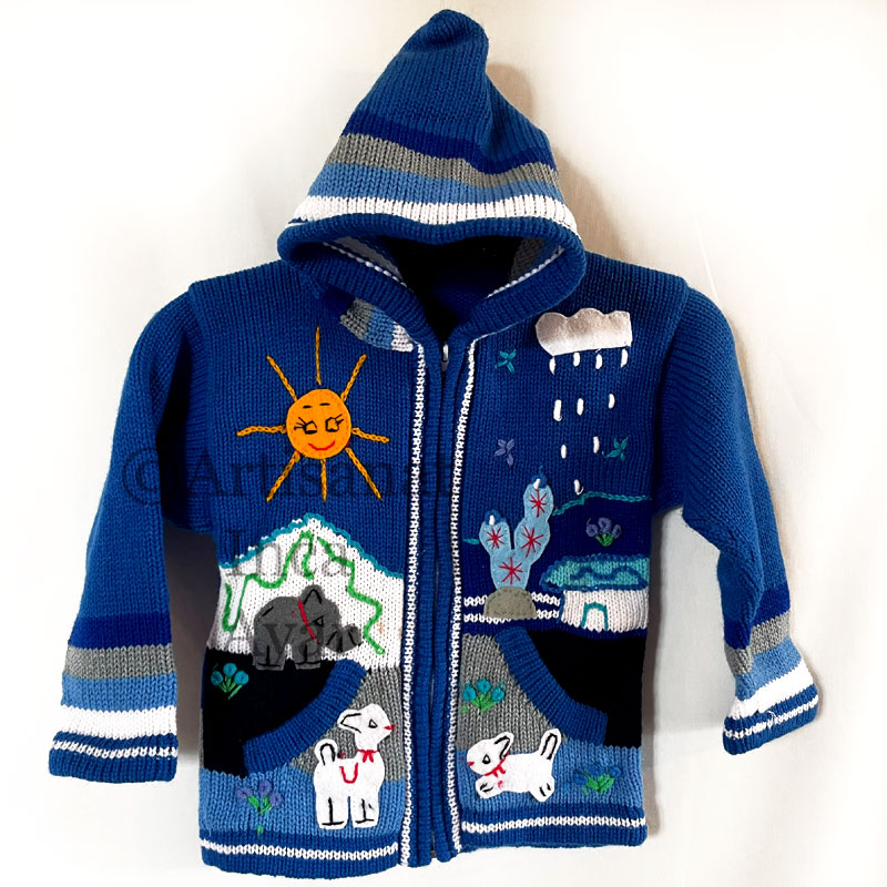 Gilet péruvien enfant 5/6 ans bleu
