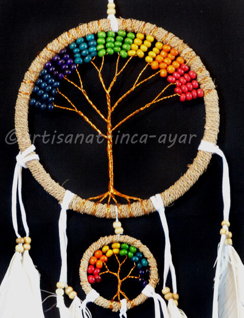 Grand capteur de rêve en cordage arbre de vie multicolore