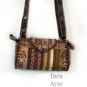 Mini sac besace en cuir et tissu péruvien marron