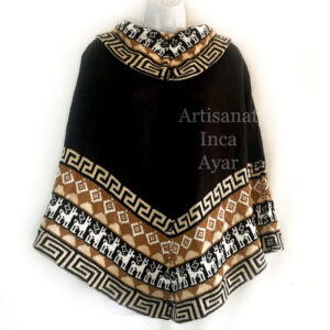 Poncho femme noir et marron en laine d'alpaga