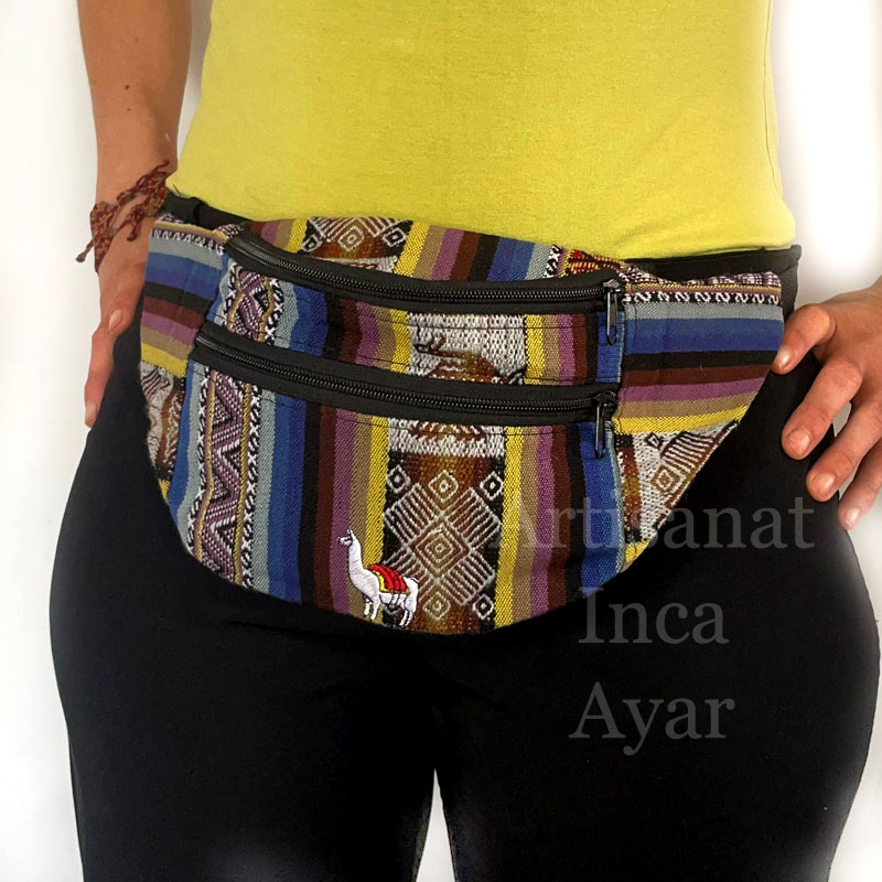 Sac banane en tissu péruvien gris bleu marron