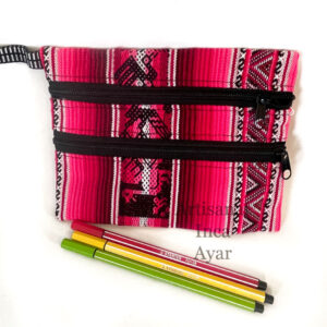 Trousse plate 2 fermetures en tissu péruvien rose