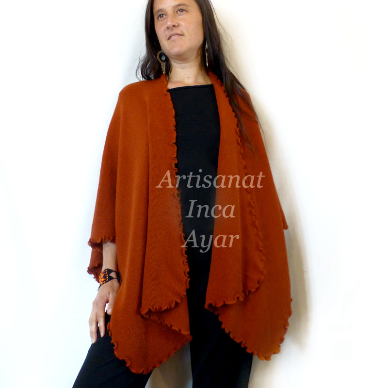 Grand châle en laine d'alpaga orange brique