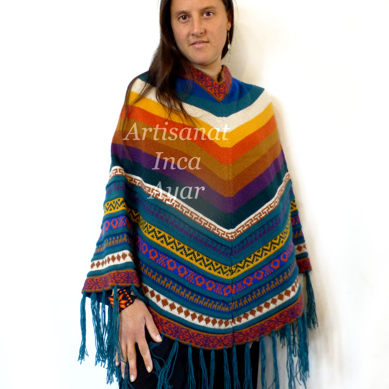 Poncho femme rayé en laine d'alpaga coloris au choix - Main Image