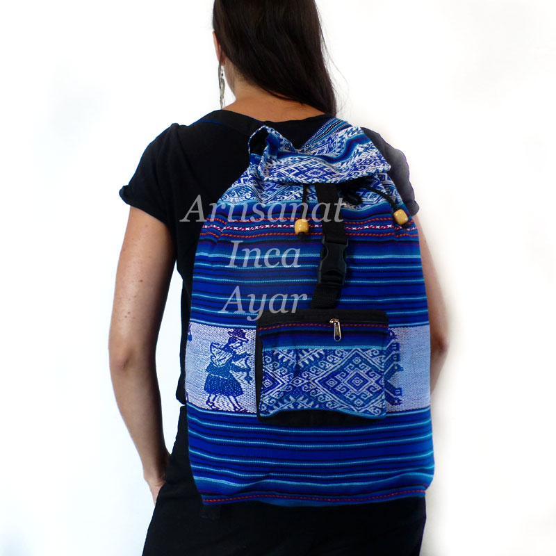 Sac à dos en tissu péruvien bleu