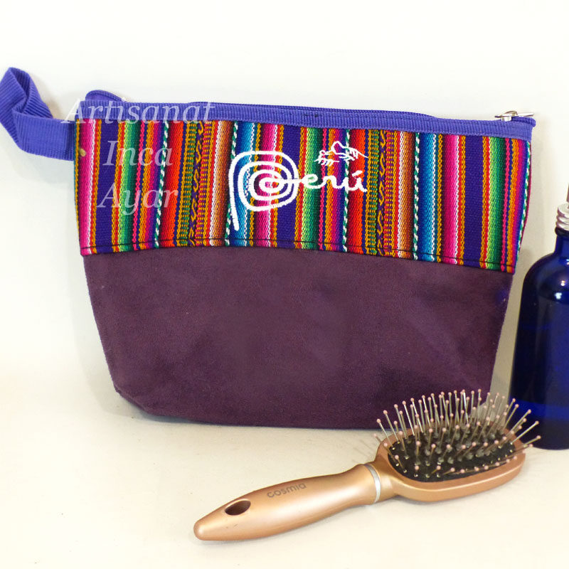 Grande pochette en tissu péruvien multicolore et daim violet