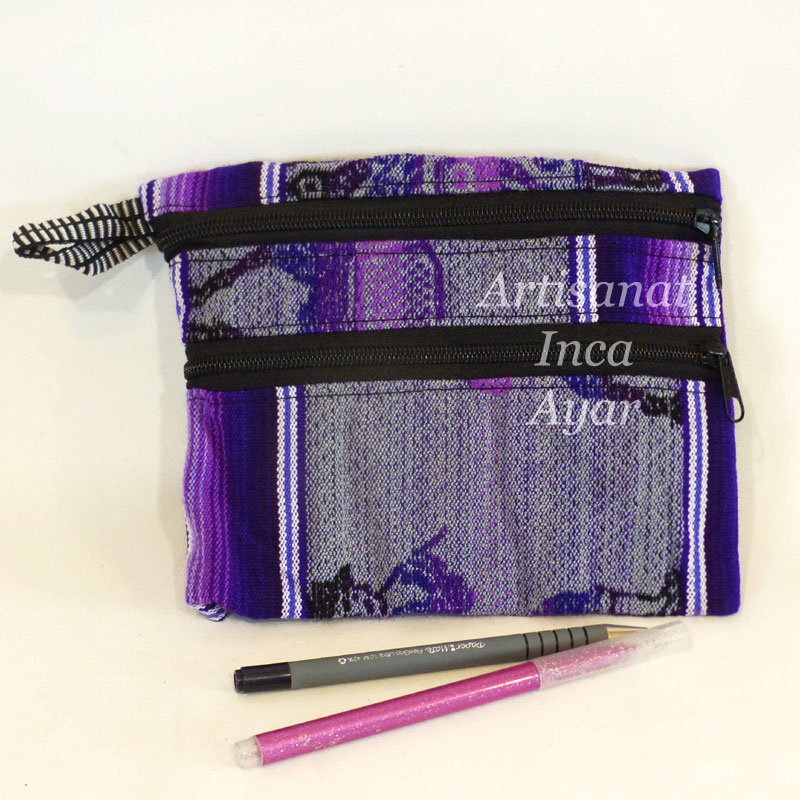 Trousse plate 2 fermetures en tissu péruvien violet