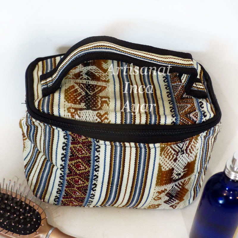 Vanity en tissu péruvien rayé blanc et marron