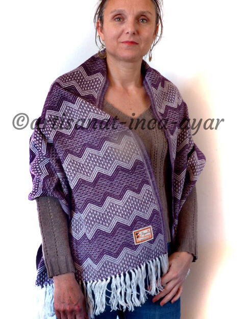 Châle adulte en laine d'alpaga blanc et violet
