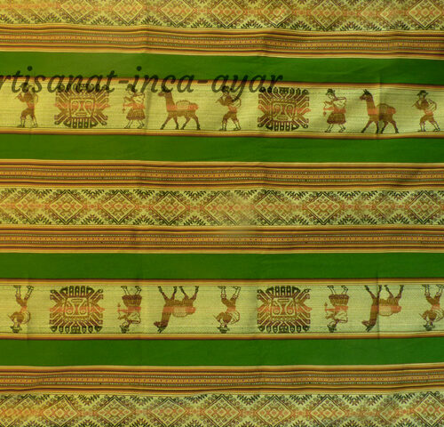 Tissu péruvien tissage serré vert et marron