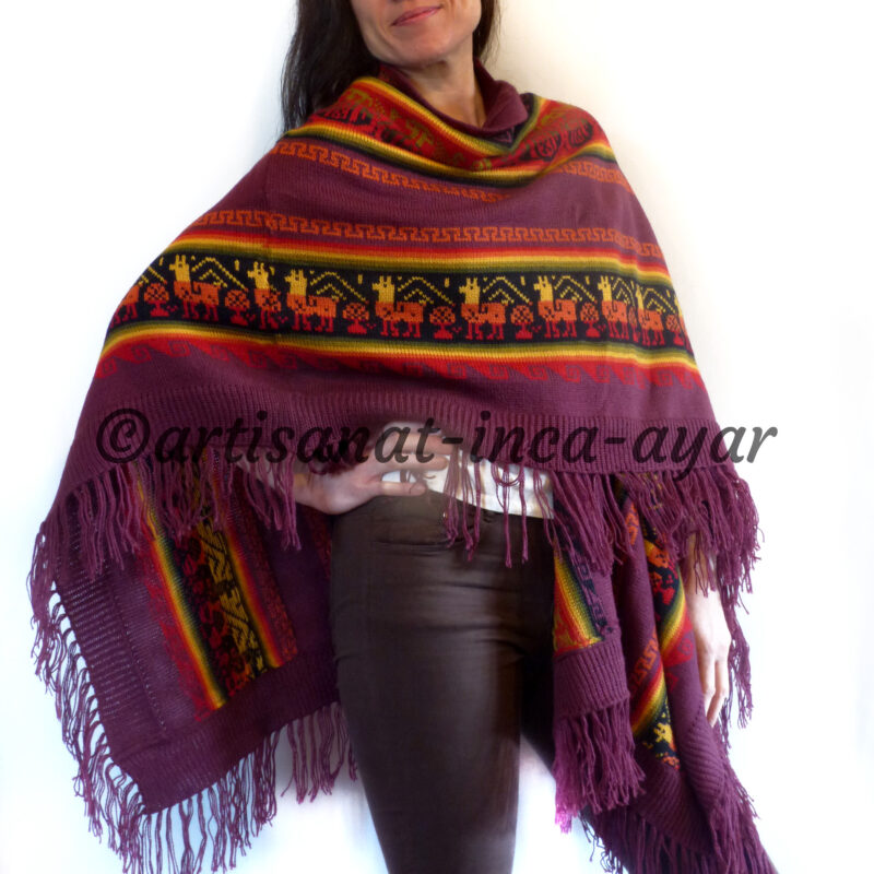 Poncho ouvert en laine d'alpaga