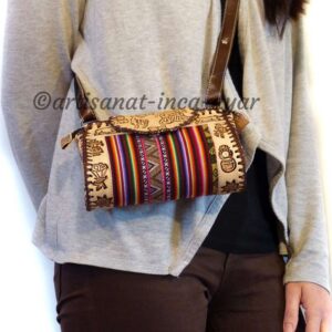 Sac à main ovale en cuir et tissu péruvien