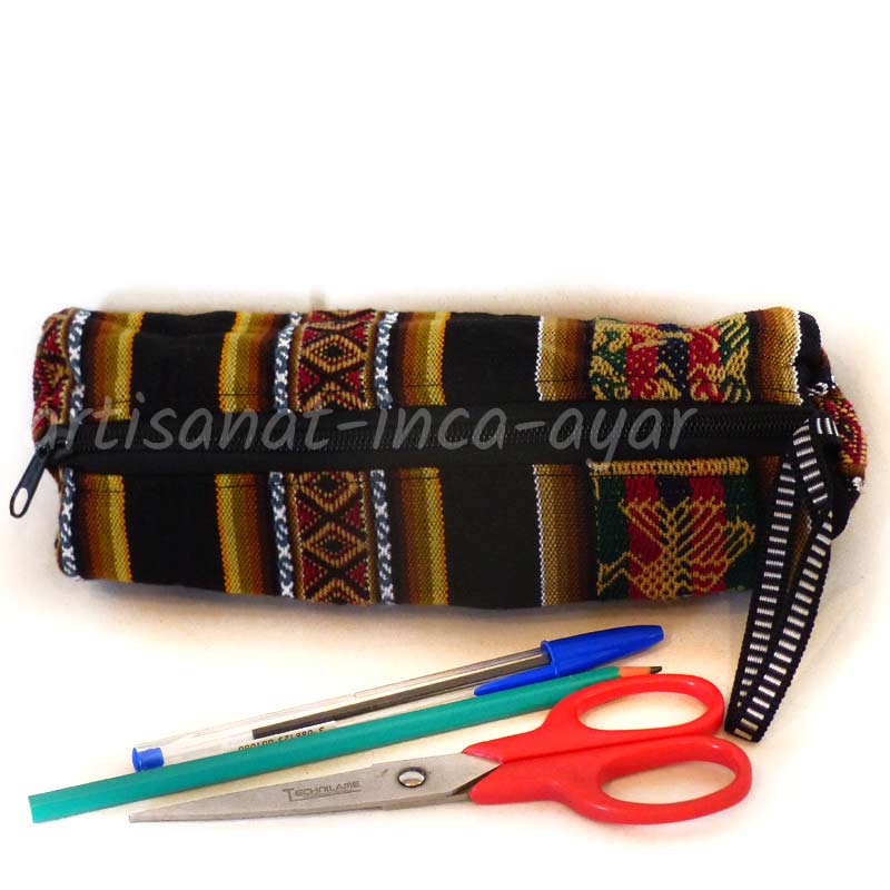 Trousse tubulaire en tissu peruvien noire et marron