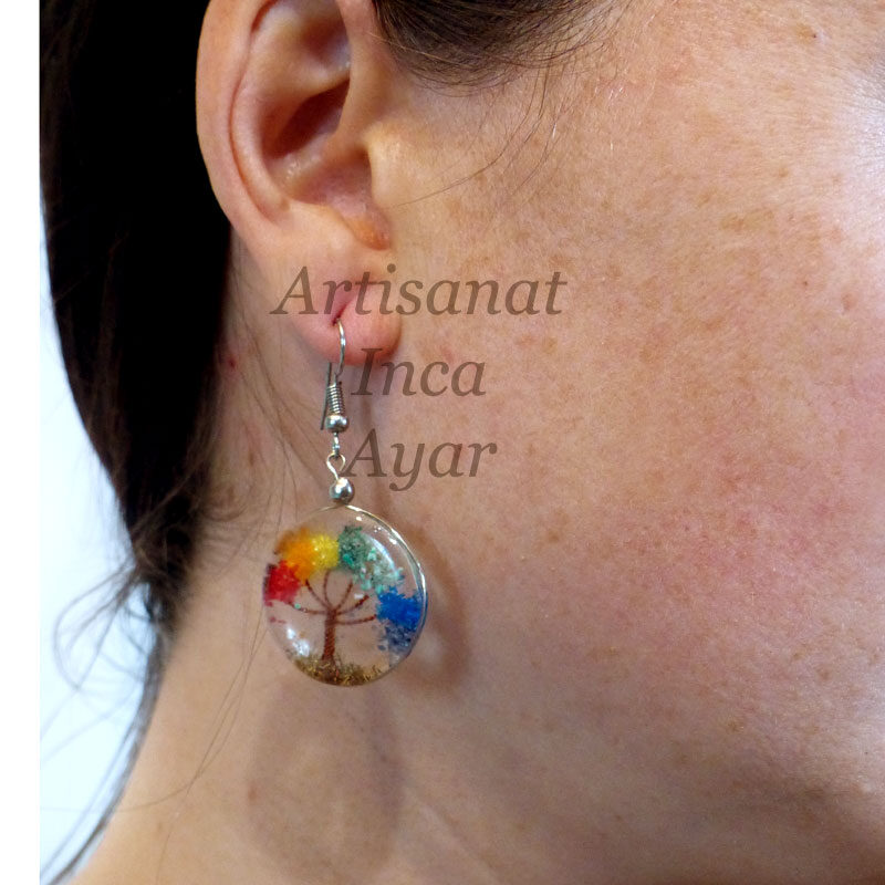 Boucles d'oreilles arbre de vie multicolore