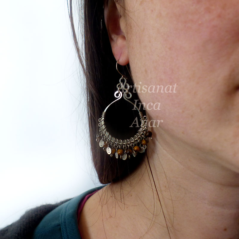 Boucles D'oreilles Créoles En œil De Tigre - Pierre Naturelle, Dormeuses