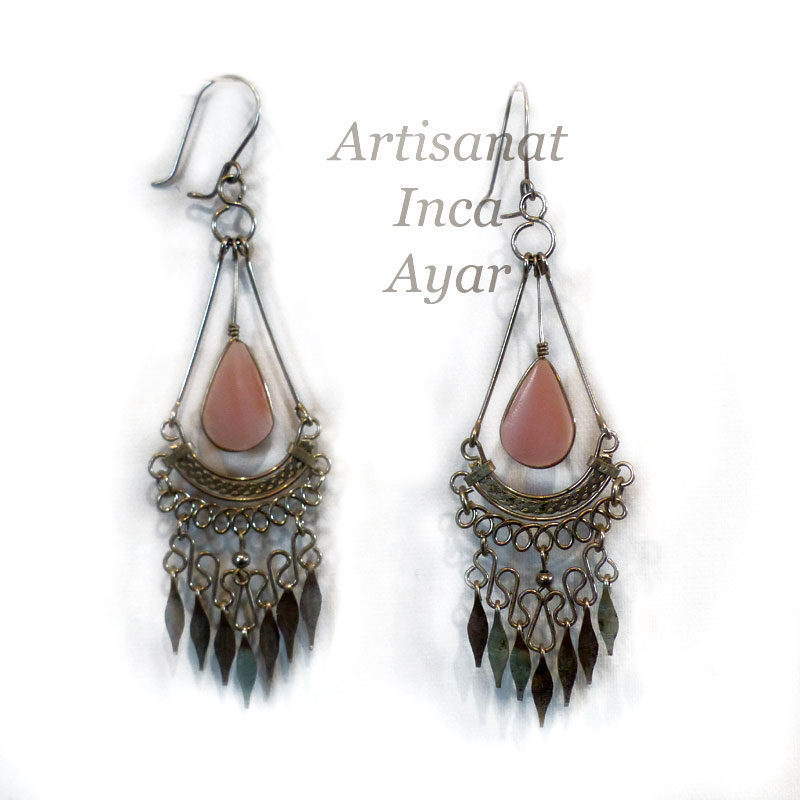 Boucles d'oreilles en filigranes dormilonas et pierres d'opale des Andes