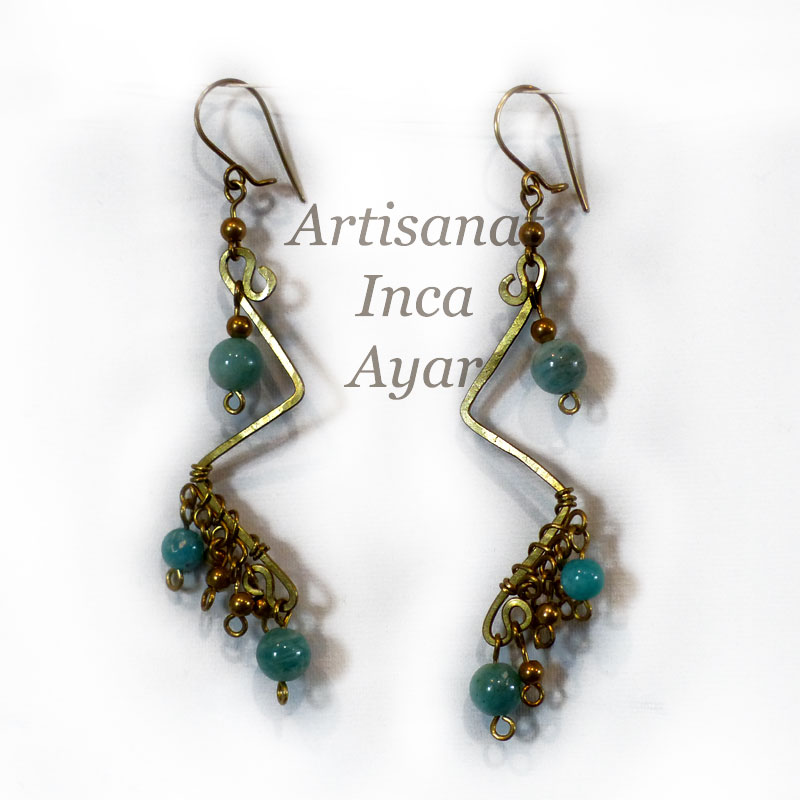 Boucles d'oreilles zig zag en laiton et amazonites