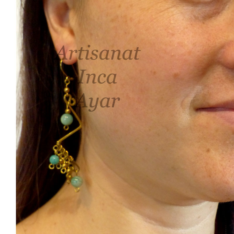 Boucles d'oreilles zig zag en laiton et amazonites