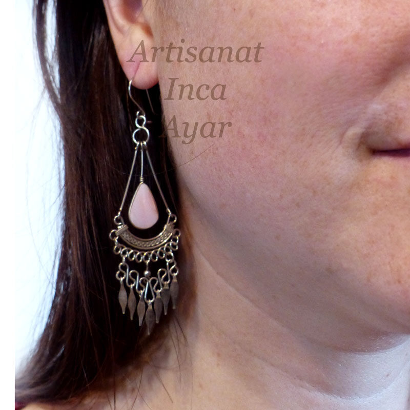 Boucles d'oreilles en filigranes dormilonas et pierres d'opale des Andes