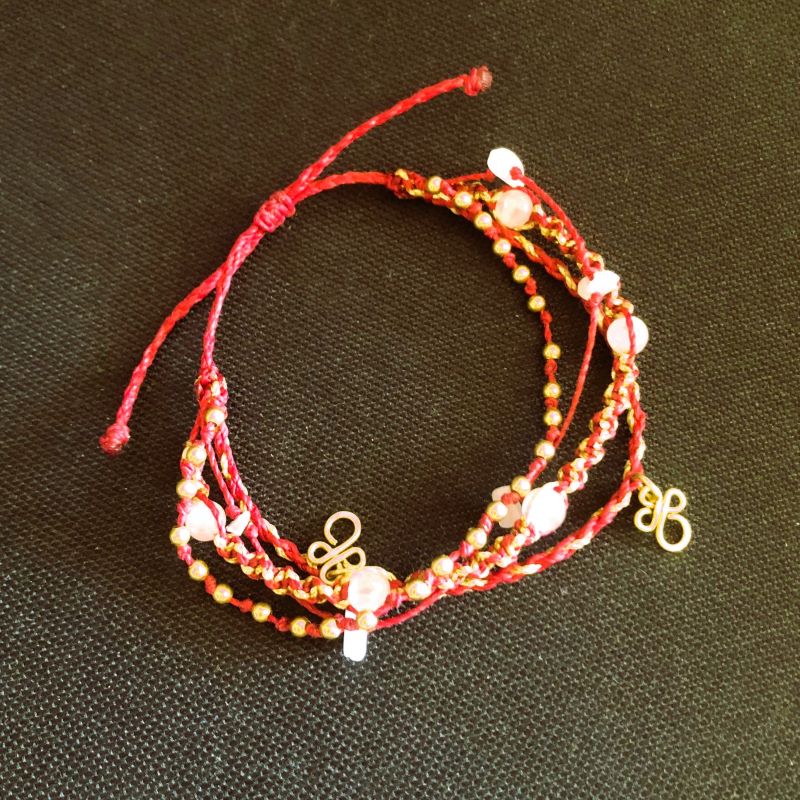 bracelet macrame rouge quartz rose