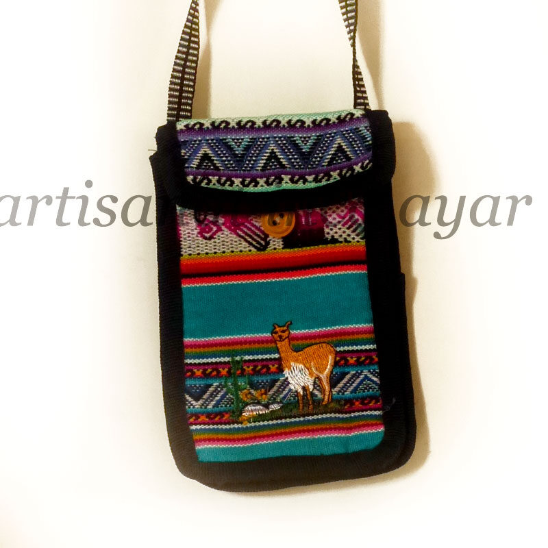petite sacoche en tissu artisanal péruvien coloré.