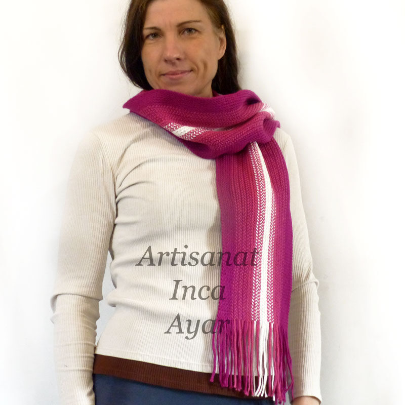 Echarpe adulte stretch en laine d'alpaga rose et blanc