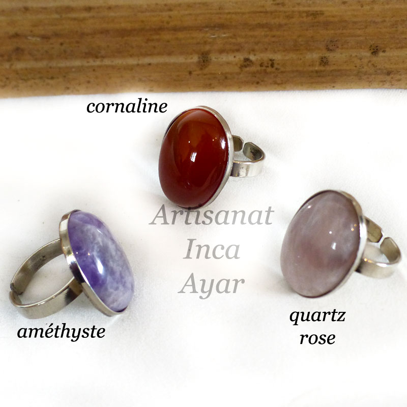 Bague grande pierre semi précieuse ovale