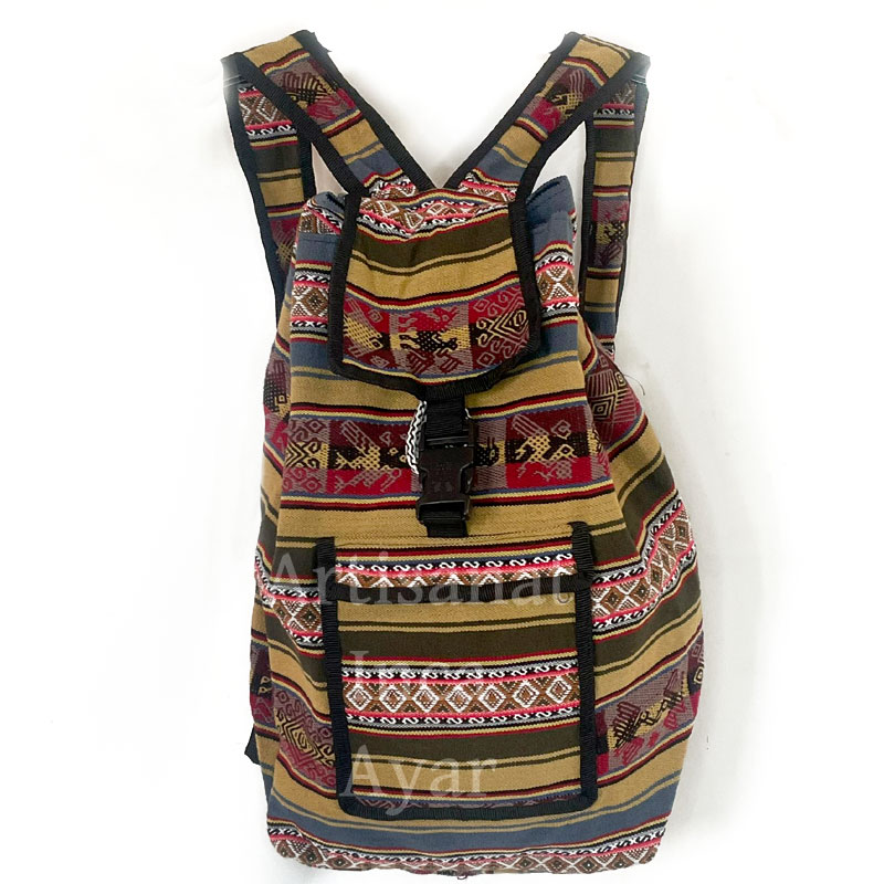 sac à dos péruvien beige bleu vert