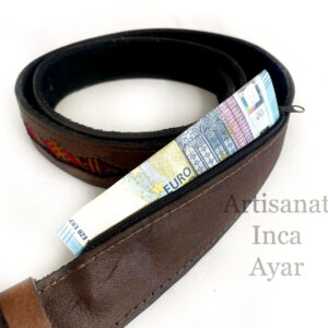 Ceinture en cuir et tissu péruvien