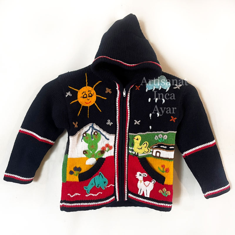 Gilet péruvien enfant 5/6 ans bleu nuit