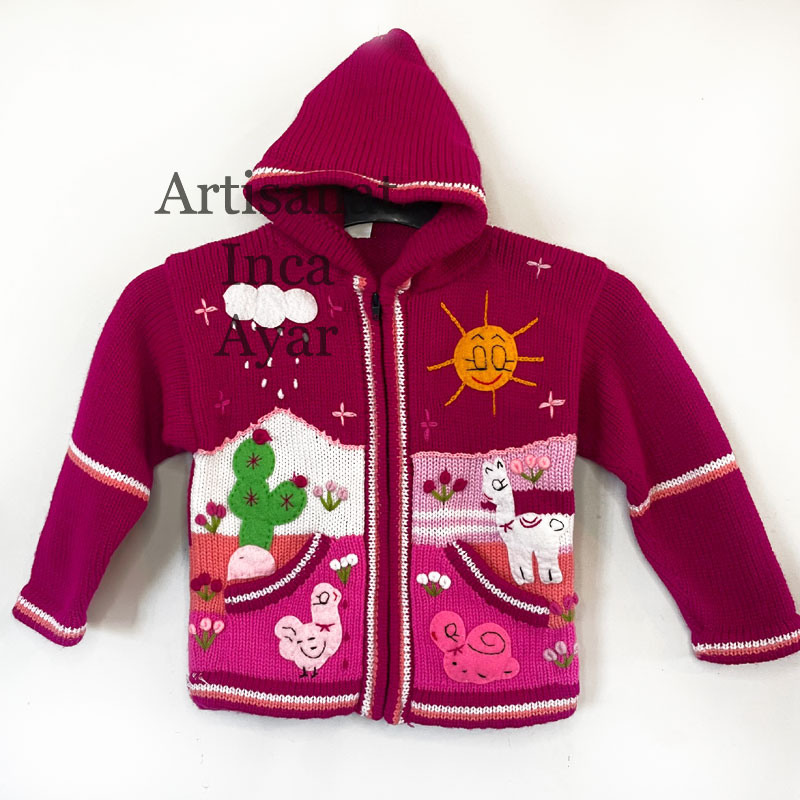 Gilet péruvien enfant 5/6 ans rose