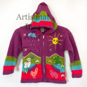 Gilet péruvien enfant 6/7 ans rose et multicolore