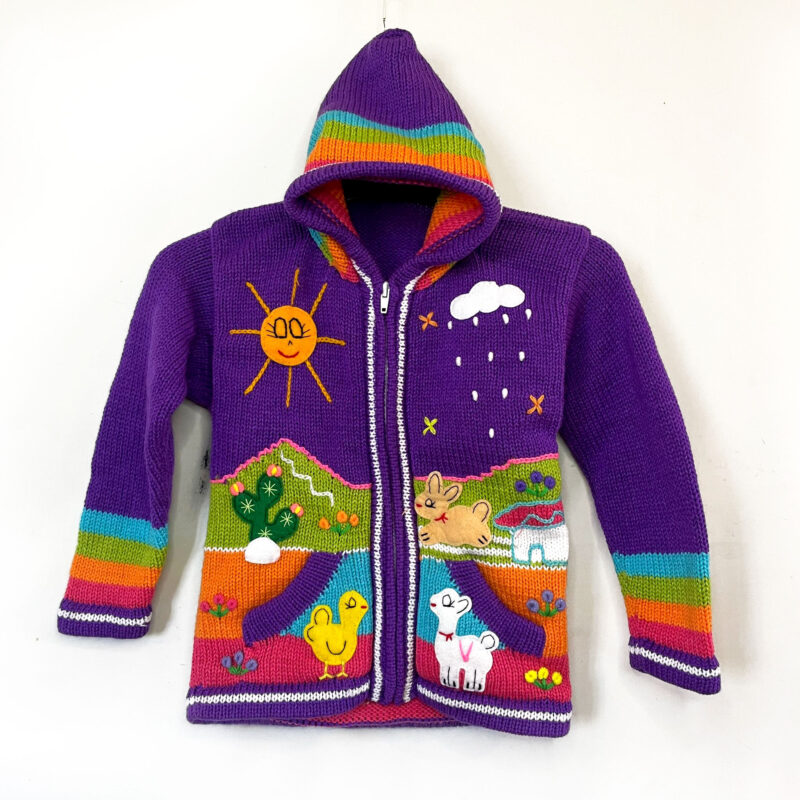 Gilet péruvien enfant 6/7 ans violet et multicolore
