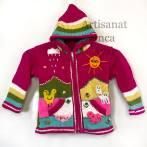 Gilet péruvien enfant 3/4 ans rose et multicolore